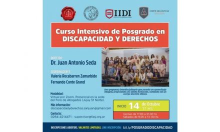 Declaran de Interés Judicial el Curso Intensivo de Posgrado en Discapacidad y Derechos